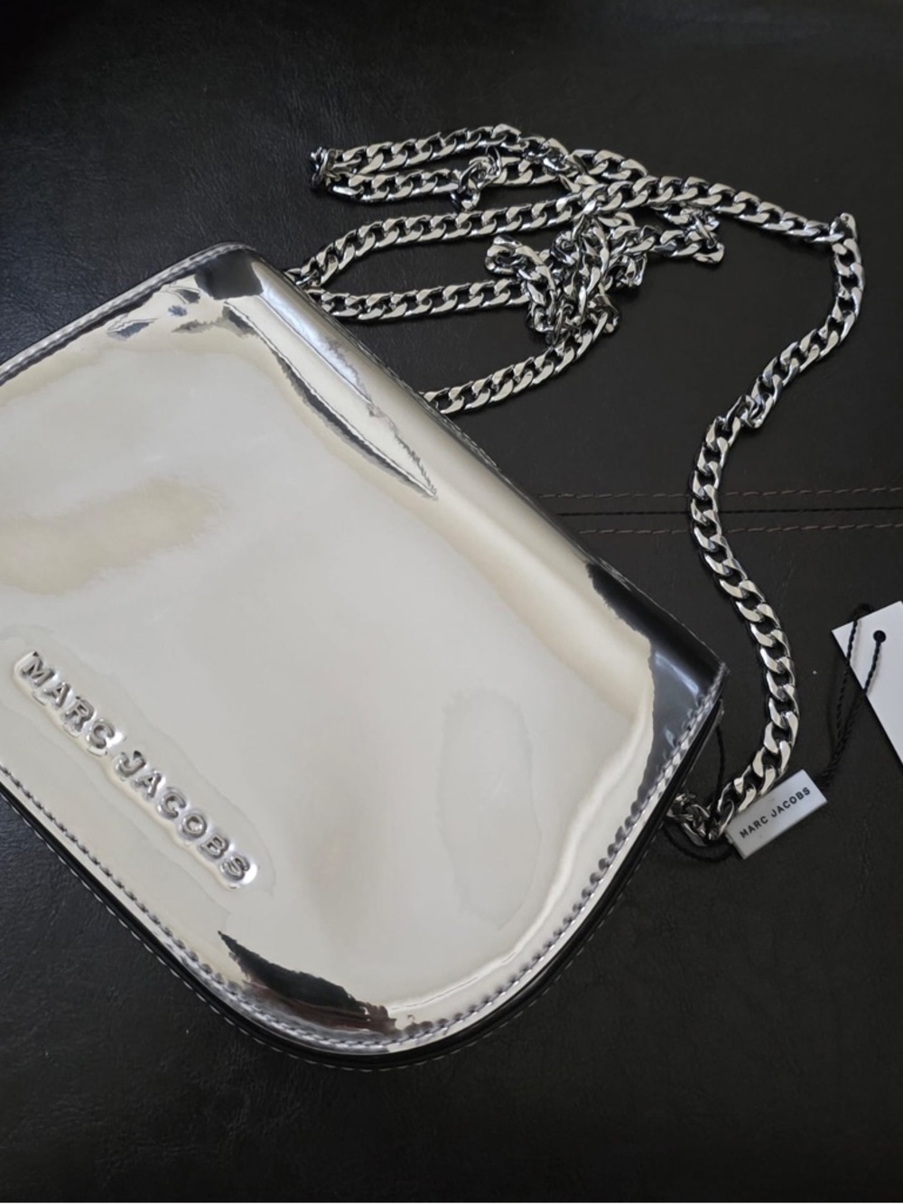 Marc Jacobs Metallic Silver Chain Crossbody Bag